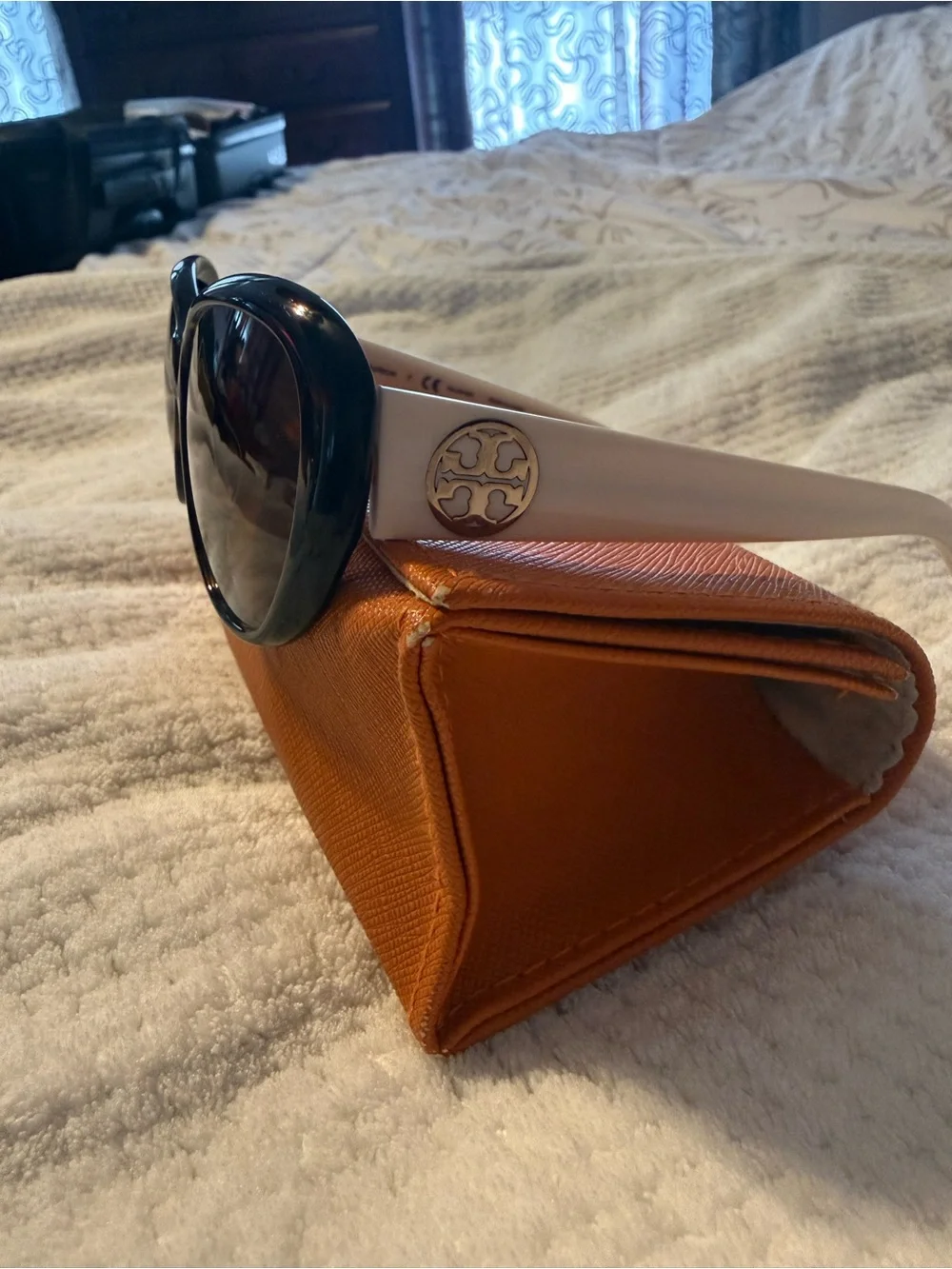 Tory Burch Black Front White Temple Sunglasses with Gold Logo